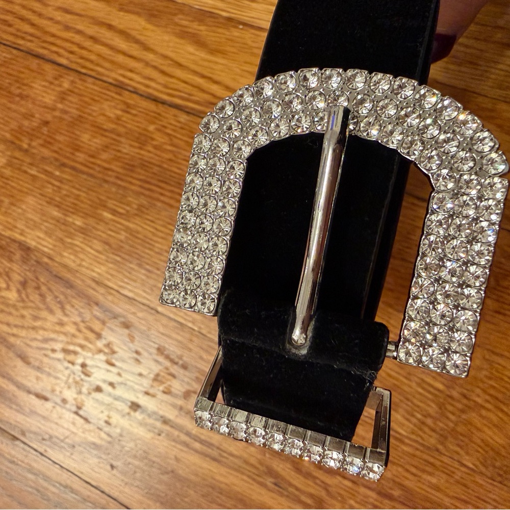 Zara Black velvet Belt with Rhinestone Buckle - Picture 2 of 4